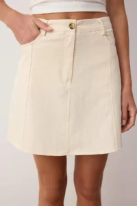 TRENDYOLMiLLA Ecru Cotton Gabardine Mini Godeli flared Skirt - Image 3