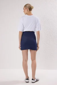 TRENDYOLMİLLA Navy Blue Short/Mini slit denim Look Flexible Knitting Shorts Skirt - Image 4