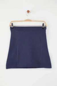 TRENDYOLMİLLA Navy Blue Short/Mini slit denim Look Flexible Knitting Shorts Skirt - Image 7