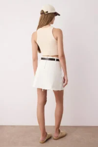 TRENDYOLMiLLA White Arched Stitching Detailed Mini Denim Skirt - Image 4