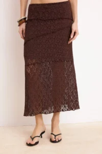 TRENDYOLMİLLA Dark Brown A Line Lace Lined Maxi Skirt - Image 3