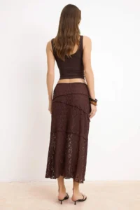 TRENDYOLMİLLA Dark Brown A Line Lace Lined Maxi Skirt - Image 4