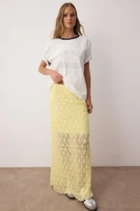 TRENDYOLMİLLA Yellow A Line Lace Lined Maxi Skirt