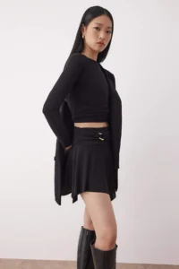 TRENDYOLMİLLA Black Asymmetric Accessory Detailed Mini Knitting Skirt - Image 2