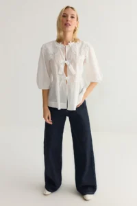 TRENDYOLMİLLA Front Tie and Lace Detailed Weaving Shirt - Image 2