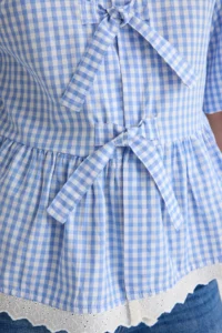 TRENDYOLMİLLA Mavi Skirt Lace And Front Binding Detailed Weaving Shirt - Image 4