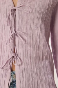 TRENDYOLMİLLA Lilac textured Material Front Binding Detailed Weaving Shirt - Image 4