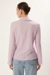 TRENDYOLMİLLA Lilac textured Material Front Binding Detailed Weaving Shirt - Image 5
