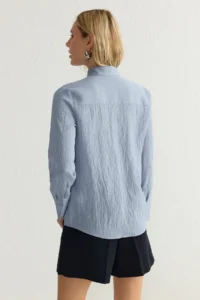 TRENDYOLMİLLA Mavi Striped textured Material Oversized Weaving Shirt - Image 6
