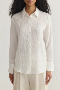 TRENDYOLMİLLA White Striped textured Material Oversized Weaving Shirt - Image 4