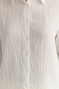 TRENDYOLMİLLA White Striped textured Material Oversized Weaving Shirt - Image 5