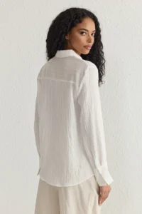 TRENDYOLMİLLA White Striped textured Material Oversized Weaving Shirt - Image 6