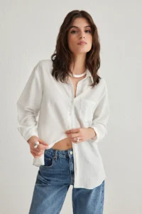 TRENDYOLMİLLA White Stone Detailed Shirt Shirt - Image 2