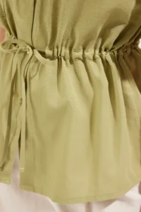 TRENDYOLMİLLA Khaki Front Binding Detailed with pocket Short Sleeve Weaving Shirt - Image 4