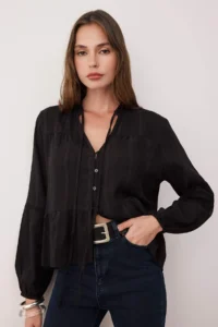 TRENDYOLMİLLA Black Cotton textured Kolda Lace Oversized Boho Weaving Shirt - Image 2