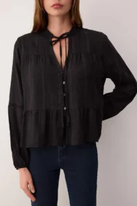 TRENDYOLMİLLA Black Cotton textured Kolda Lace Oversized Boho Weaving Shirt - Image 4