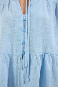 TRENDYOLMİLLA Light Blue Cotton textured Kolda Lace Oversized Boho Weaving Shirt - Image 3