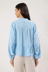 TRENDYOLMİLLA Light Blue Cotton textured Kolda Lace Oversized Boho Weaving Shirt - Image 4