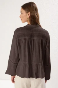 TRENDYOLMİLLA Brown Cotton textured Kolda Lace Oversized Boho Weaving Shirt - Image 5