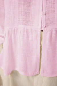 TRENDYOLMİLLA Light Pink Cotton textured Kolda Lace Oversized Boho Weaving Shirt - Image 2