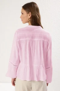 TRENDYOLMİLLA Light Pink Cotton textured Kolda Lace Oversized Boho Weaving Shirt - Image 5