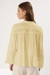 TRENDYOLMİLLA Yellow Cotton textured Kolda Lace Oversized Boho Weaving Shirt - Image 5