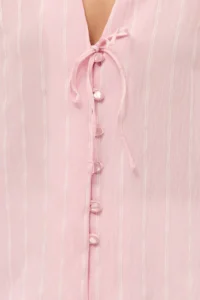 TRENDYOLMİLLA Pink Striped Striped textured Binding Detailed Oversized Weaving Shirt - Image 3