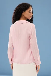 TRENDYOLMİLLA Pink Striped Striped textured Binding Detailed Oversized Weaving Shirt - Image 5