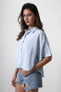 TRENDYOLMİLLA Mavi  Short Sleeve Drop Sleeve Oversized  Shirt - Image 3