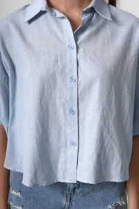 TRENDYOLMİLLA Mavi  Short Sleeve Drop Sleeve Oversized  Shirt - Image 4