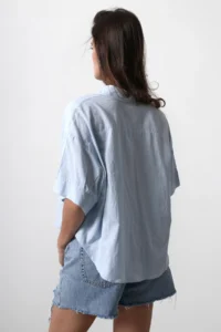 TRENDYOLMİLLA Mavi  Short Sleeve Drop Sleeve Oversized  Shirt - Image 7