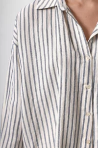 TRENDYOLMİLLA Beige Oversized with pocket Striped Drop Sleeve Shirt - Image 4