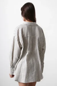 TRENDYOLMİLLA Beige Oversized with pocket Striped Drop Sleeve Shirt - Image 5