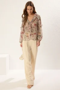 TRENDYOLMİLLA Multicolored Boho Siphon Transparan Floral Frilly Weaving Shirt - Image 2