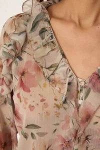 TRENDYOLMİLLA Multicolored Boho Siphon Transparan Floral Frilly Weaving Shirt - Image 4