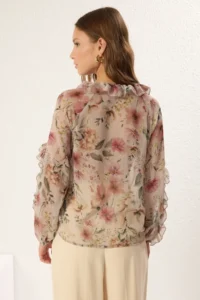 TRENDYOLMİLLA Multicolored Boho Siphon Transparan Floral Frilly Weaving Shirt - Image 5