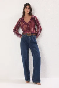 TRENDYOLMİLLA Plum Boho Siphon Transparan Floral Frilly Weaving Shirt - Image 2