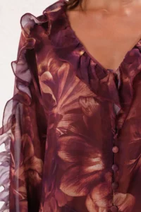 TRENDYOLMİLLA Plum Boho Siphon Transparan Floral Frilly Weaving Shirt - Image 3