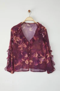 TRENDYOLMİLLA Plum Boho Siphon Transparan Floral Frilly Weaving Shirt - Image 5