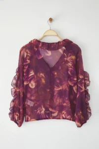 TRENDYOLMİLLA Plum Boho Siphon Transparan Floral Frilly Weaving Shirt - Image 6
