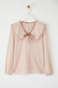 TRENDYOLMİLLA Beige Sequined Gingham Baby Collar Weaving Shirt - Image 5