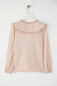 TRENDYOLMİLLA Beige Sequined Gingham Baby Collar Weaving Shirt - Image 6