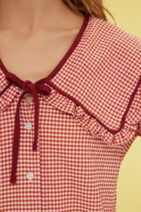 TRENDYOLMİLLA Brick Rejection Embossed Gingham Baby Collar Weaving Shirt - Image 4