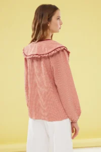 TRENDYOLMİLLA Brick Rejection Embossed Gingham Baby Collar Weaving Shirt - Image 5