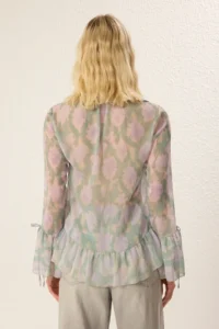 TRENDYOLMİLLA Multicolored tied up Weaving Shirt with Ruffle Detail on Front Body and Sleeve - Image 5