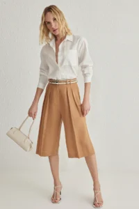 TRENDYOLMİLLA White Cotton Blended linen look Oversized Wide Pattern Weaving Shirt - Image 2