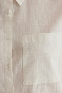 TRENDYOLMİLLA White Cotton Blended linen look Oversized Wide Pattern Weaving Shirt - Image 4