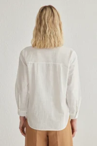 TRENDYOLMİLLA White Cotton Blended linen look Oversized Wide Pattern Weaving Shirt - Image 5