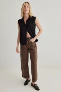 TRENDYOLMİLLA Black Zero Sleeve linen look Regular Normal Pattern Weaving Shirt - Image 2