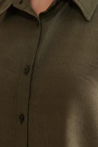 TRENDYOLMİLLA Khaki Zero Sleeve linen look Regular Normal Pattern Weaving Shirt - Image 5